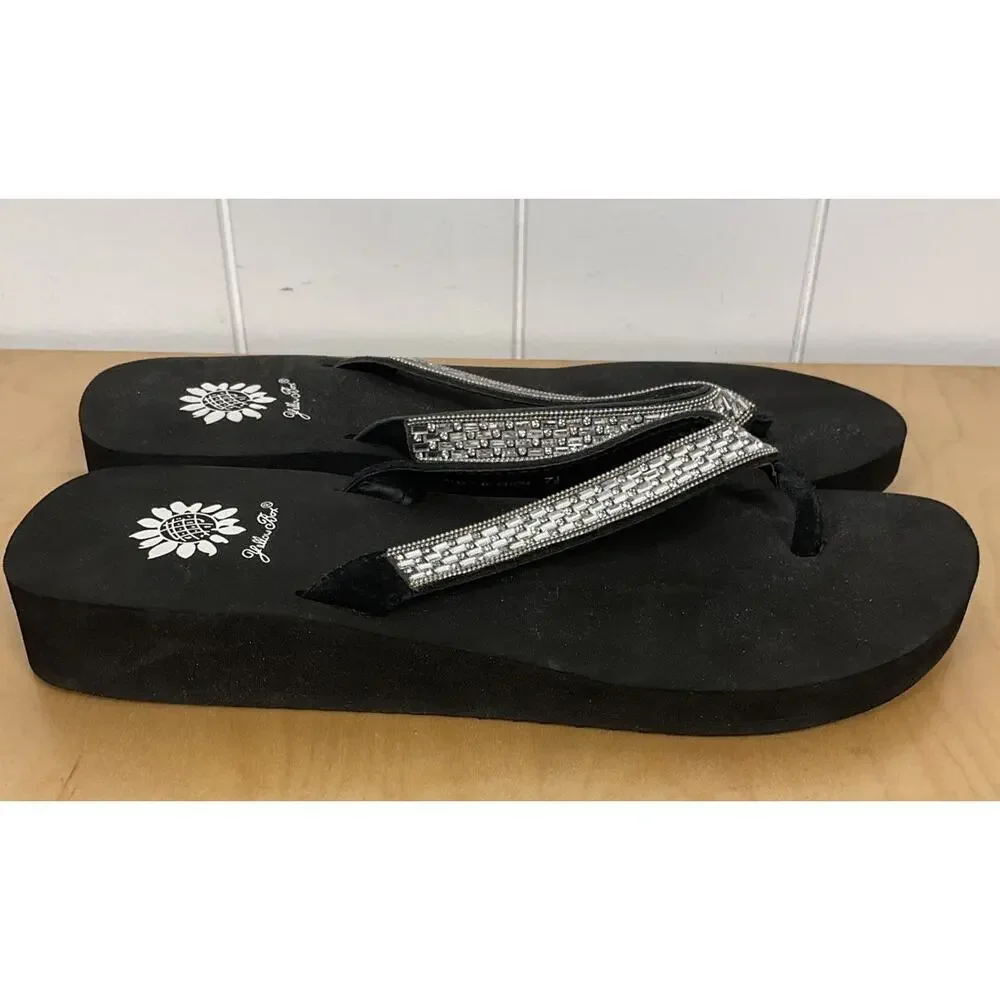 Yellow Box Almeta Smoke Flip Flops Jeweled‎ Beaded Platform Sandals Size 7.5 - Picture 4 of 6